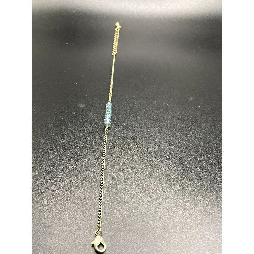 Gold Tone Blue Iridescent Faceted Beads Ankle Bracelet Length 7 Inches.